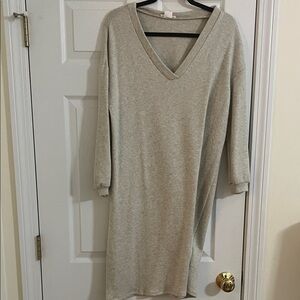 Taupe V-Neck Sweatshirt Maternity Dress